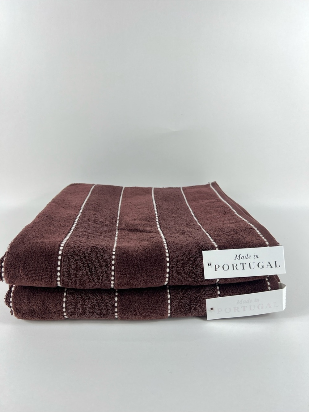 Felpinter Luxury Bath Towels Brown White Accent 100% Cotton Velour 2 Pc NEW